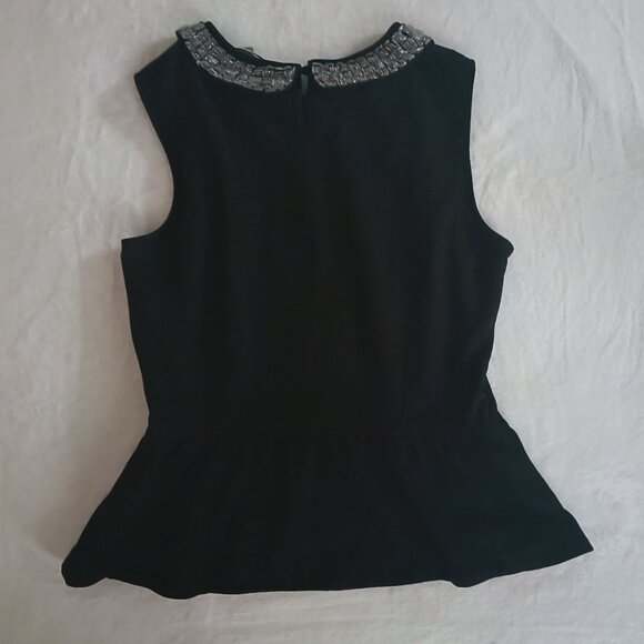 H&M Womens π Fancy Black Sequined Neck Fit And Flare Sleeveless Peplum Top - Picture 5 of 15